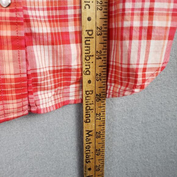 Levi's Women's Size S Pearl Snap Pocket Front Plaid‎ Shirt Red Orange Western - Picture 3 of 7